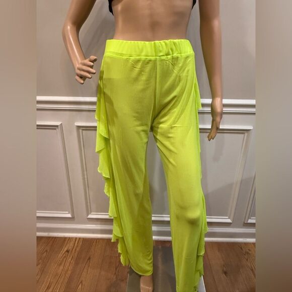 NWOT Neon Yellow Ruffle Pants - Picture 3 of 4